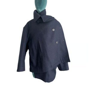 Balenciaga Asymmetric Wool Pea Coat, Navy 34 XS